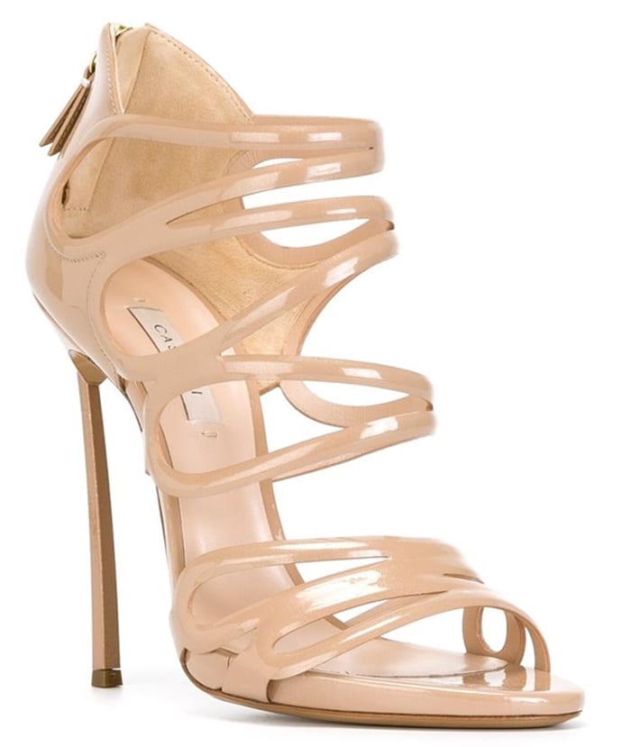 Casadei "Blade" Sandals in Nude Patent Leather