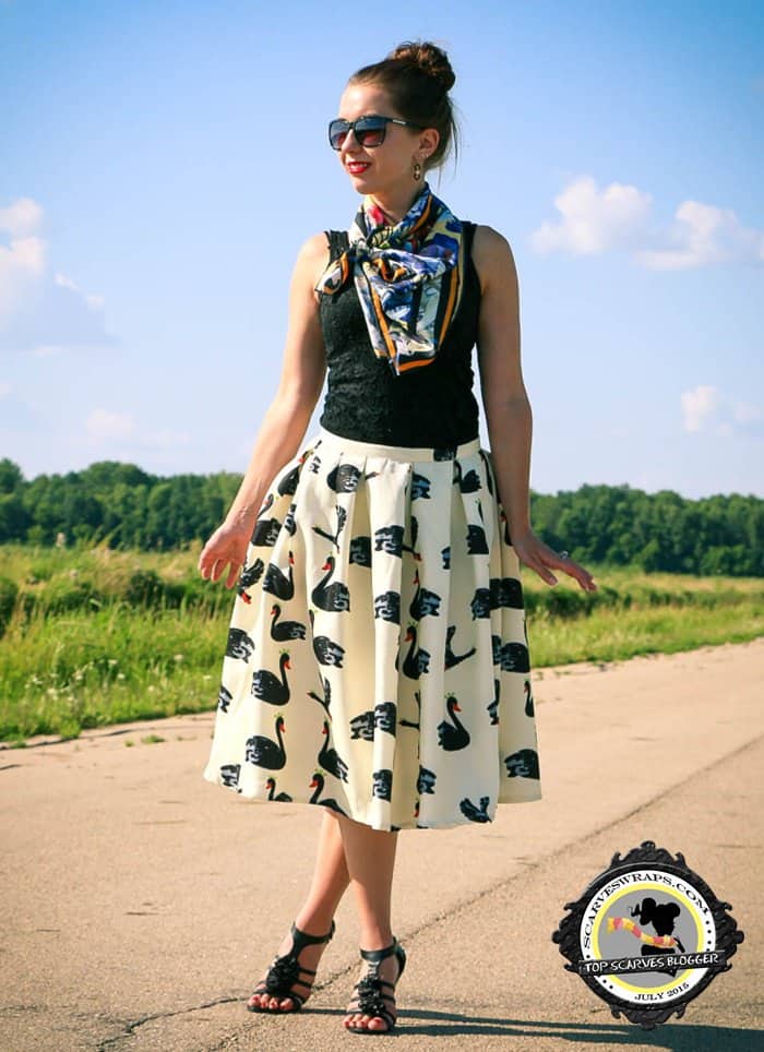 Lindsey styled a black swan skirt from Shein with a silk scarf from Demon TZ