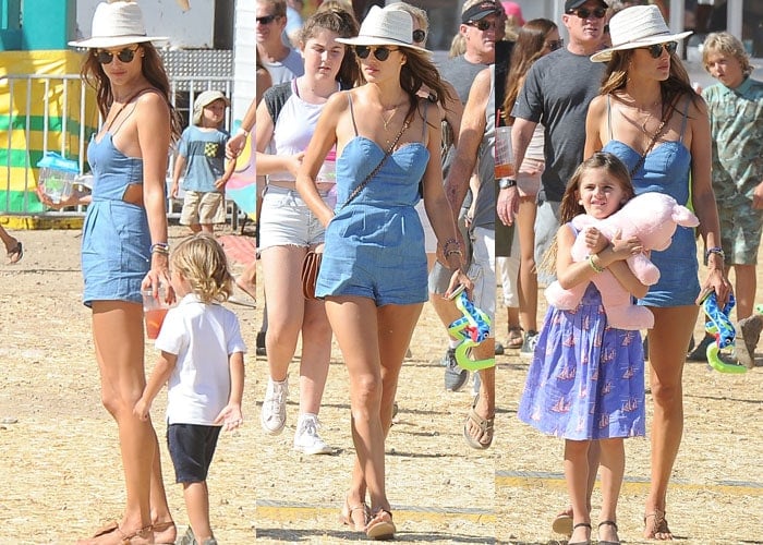 Alessandra Ambrosio and her son, Noah Phoenix Ambrosio Mazur, and her daughter, Anja Louise Ambrosio Mazur, enjoy a day at the Malibu Fair