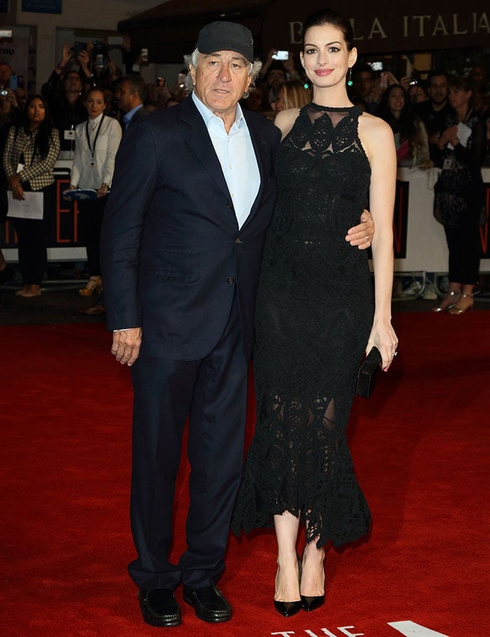 Robert De Niro and Anne Hathaway attend the European premiere of "The Intern"