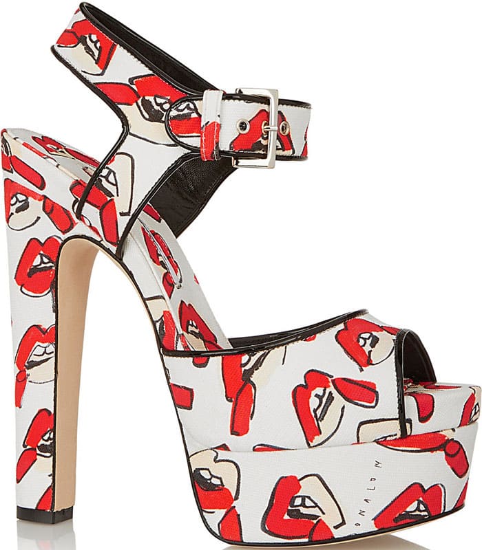 Brian Atwood x Donald Robertson Karin Lips-Printed Canvas Platform Sandals