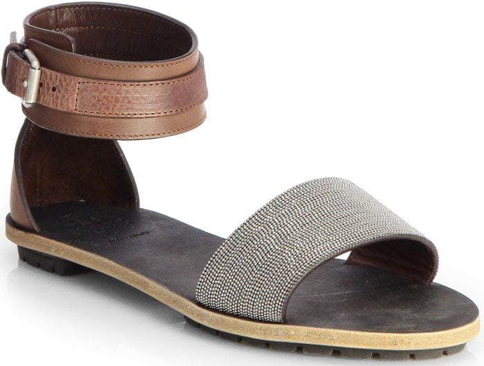 Brunello Cucinelli Brown Beaded Sandals