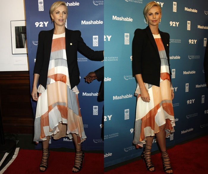 Charlize Theron wears a Zimmerman dress at the 2015 Social Good Summit held in Manhattan