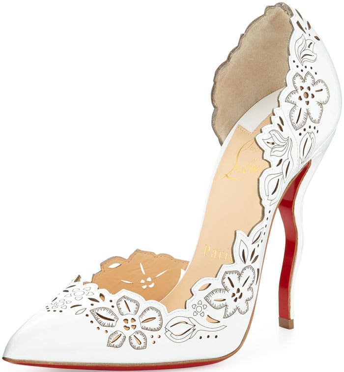 Christian Louboutin "Beloved" Laser-Cut Patent Red Sole Pump in White