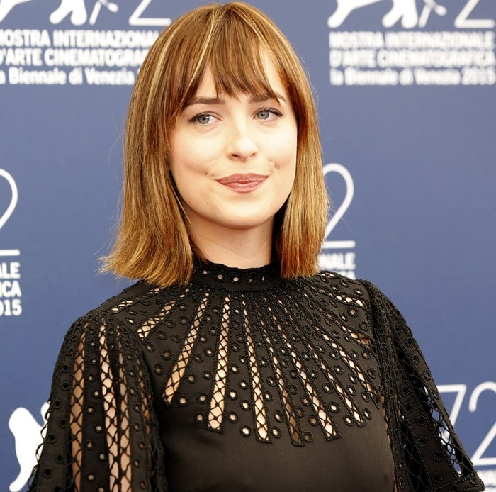 Dakota Johnson's Victorian dress with a flattering elongated bodice panel