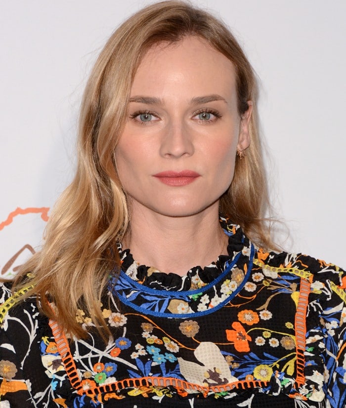 Diane Kruger in a long sleeve Preen by Thornton Bregazzi silk "Bridgite" dress