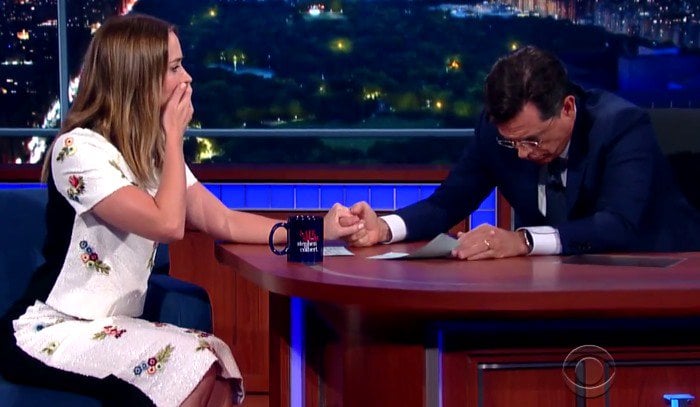 Emily Blunt makes a guest appearance on ‘The Late Show with Stephen Colbert’ in New York City