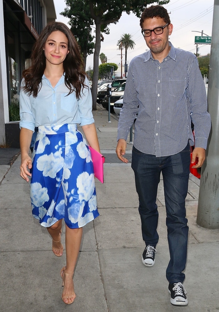 Emmy Rossum arrives at Craig's restaurant with boyfriend Sam Esmail