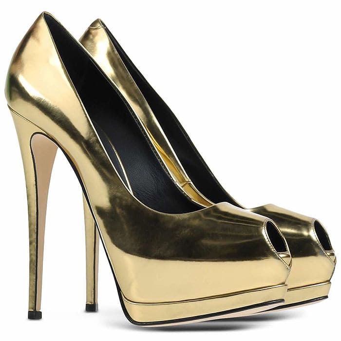 Giuseppe Zanotti Mirror-Leather Peep-Toe Platform Pumps