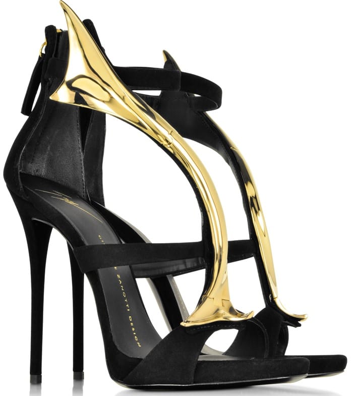 Giuseppe Zanotti Coline Black Suede Sandal With Golden Wave