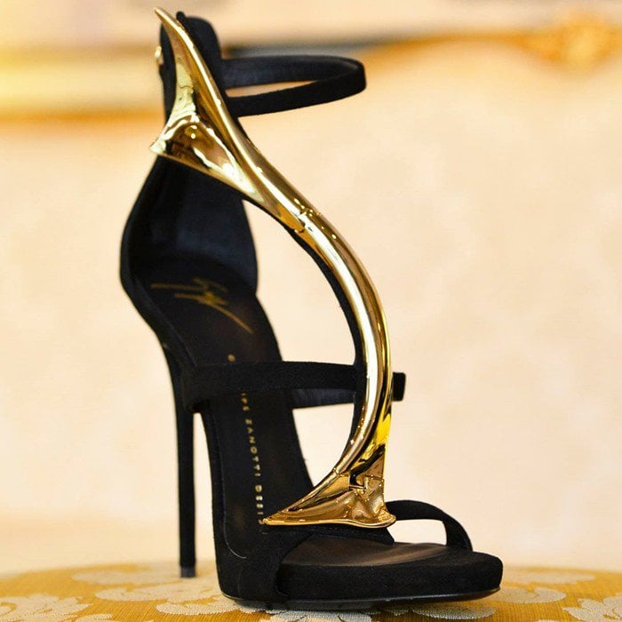 Giuseppe Zanotti Coline Black Suede Sandal With Golden Wave