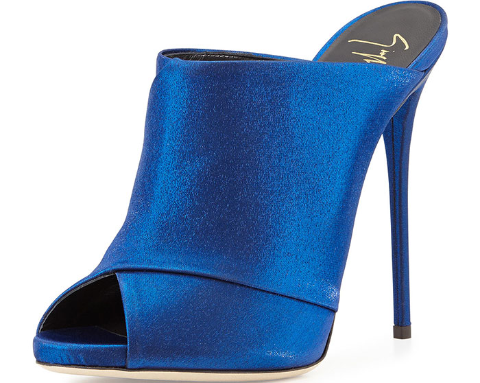 Giuseppe Zanotti Crisscross Satin Mule Sandals Electric Blue