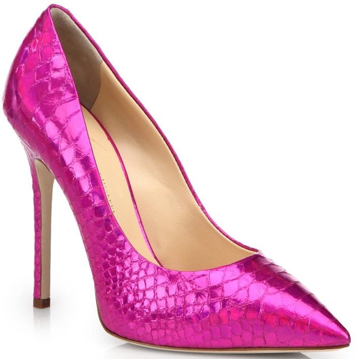 Giuseppe Zanotti Snakeskin-Embossed Metallic Leather Point-Toe Pumps