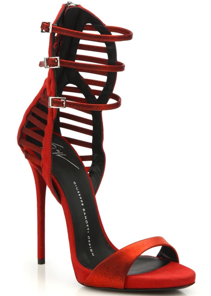 Giuseppe Zanotti Red Suede & Satin Cage Sandals