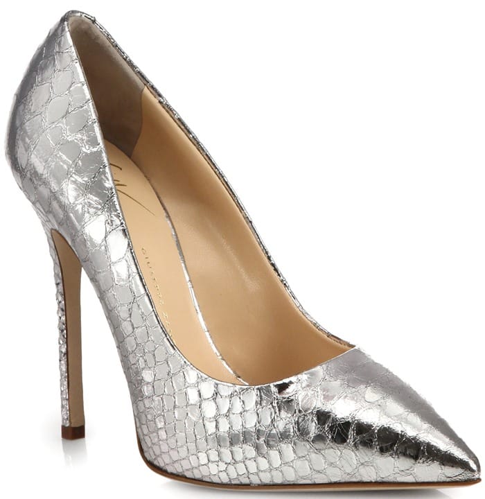 Giuseppe Zanotti Snakeskin-Embossed Metallic Leather Point-Toe Pumps