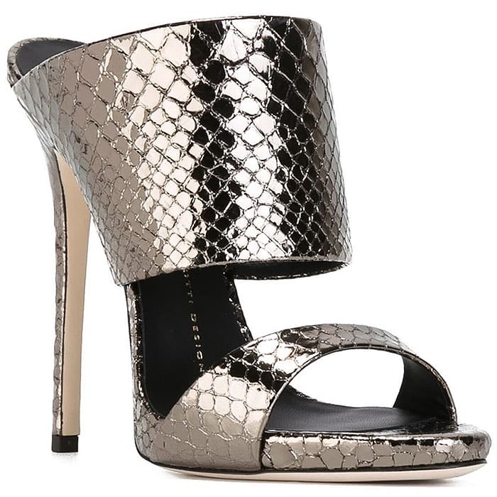 Giuseppe Zanotti Silver Embossed Mules