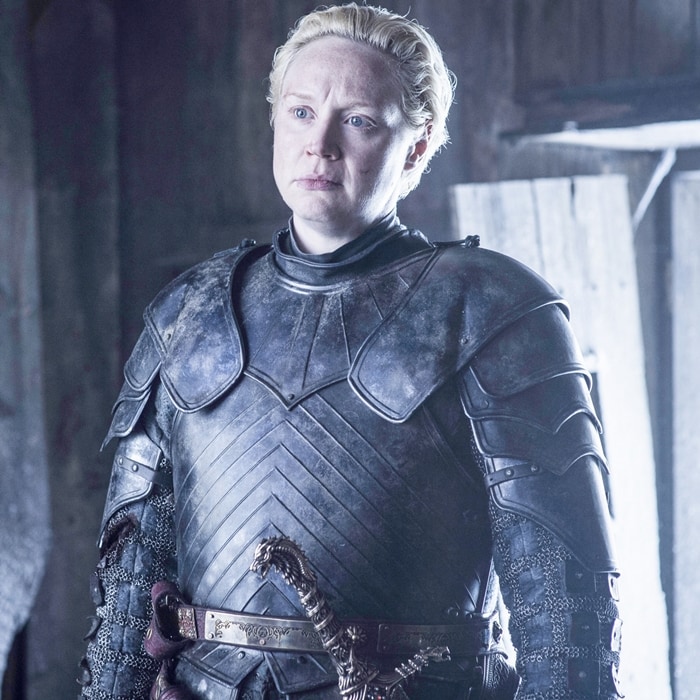 Gwendoline Christie as Brienne of Tarth, the first woman of the Seven Kingdoms to become a knight