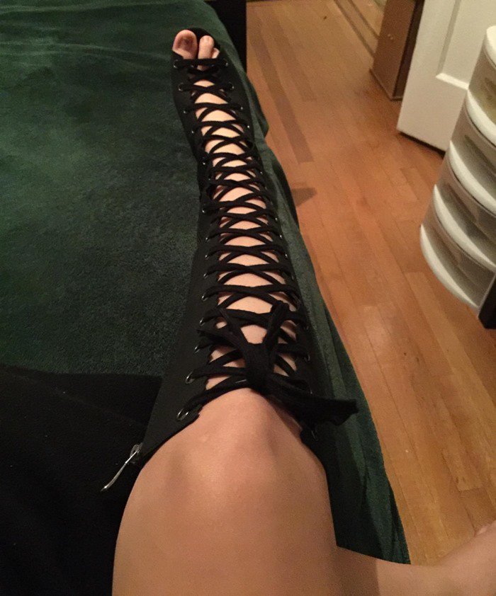 Peep Toe Lace Up Over the Knee Heel Boots