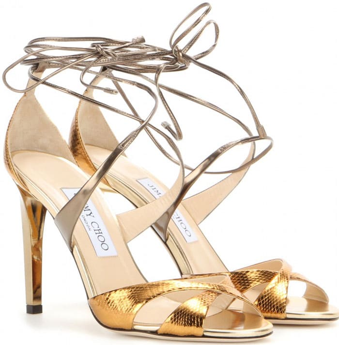 Jimmy Choo "Teira" Metallic Snakeskin and Leather Sandals