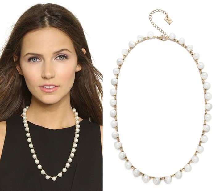 A neat row of imitation pearls runs the length of this simple Juliet & Company necklace
