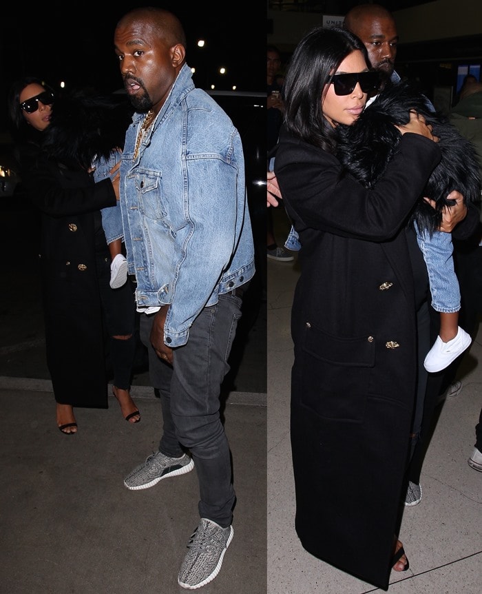 Kim Kardashian, Kanye West and North West evade the paparazzi as they enter LAX