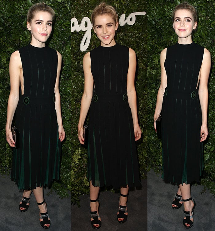 Kiernan Shipka looks both demure and fierce in a stunning Salvatore Ferragamo dress