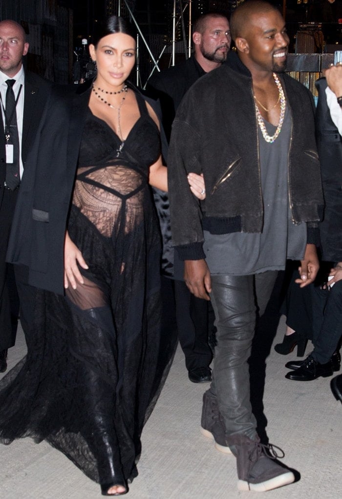 Kim Kardashian and Kanye West at the Givenchy Spring Summer 2016 fashion show at Pier 26 in New York on September 11, 2015
