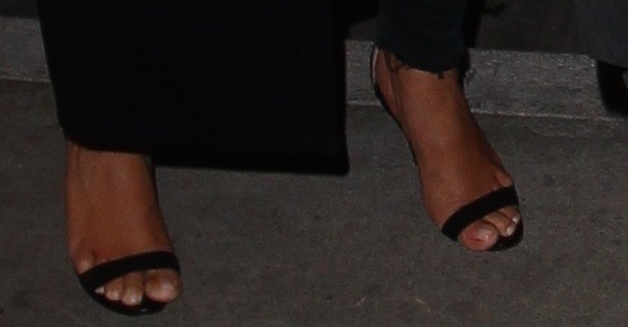 Kim Kardashian shows off her feet in TSA-friendly Manolo Blahnik sandals at LAX