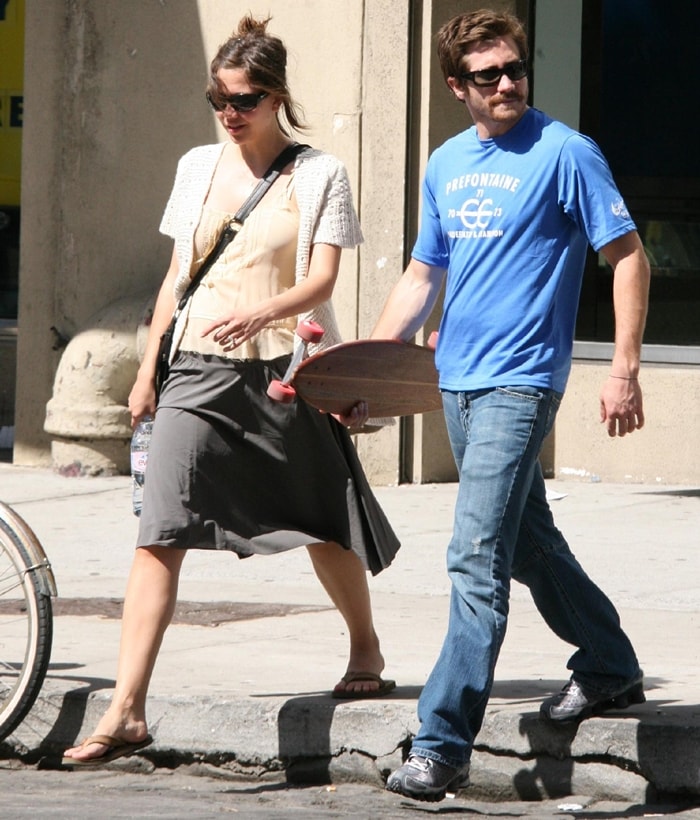 Maggie Gyllenhaal and her brother Jake Gyllenhaal shopping in the Meat Market district