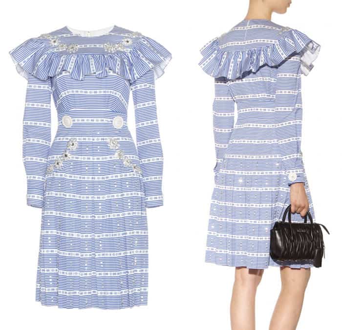 Miu Miu Embellished Striped Cotton Dress