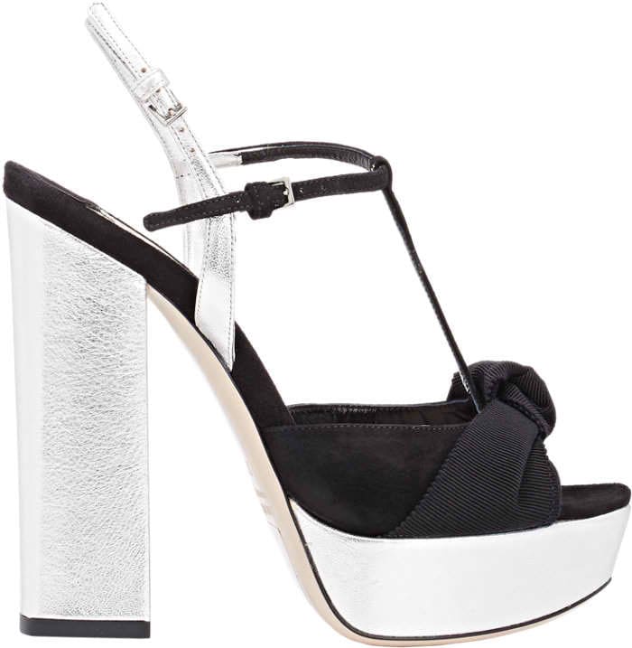 Miu Miu Knotted Grosgrain Bow and Suede T-Strap Platform Sandals