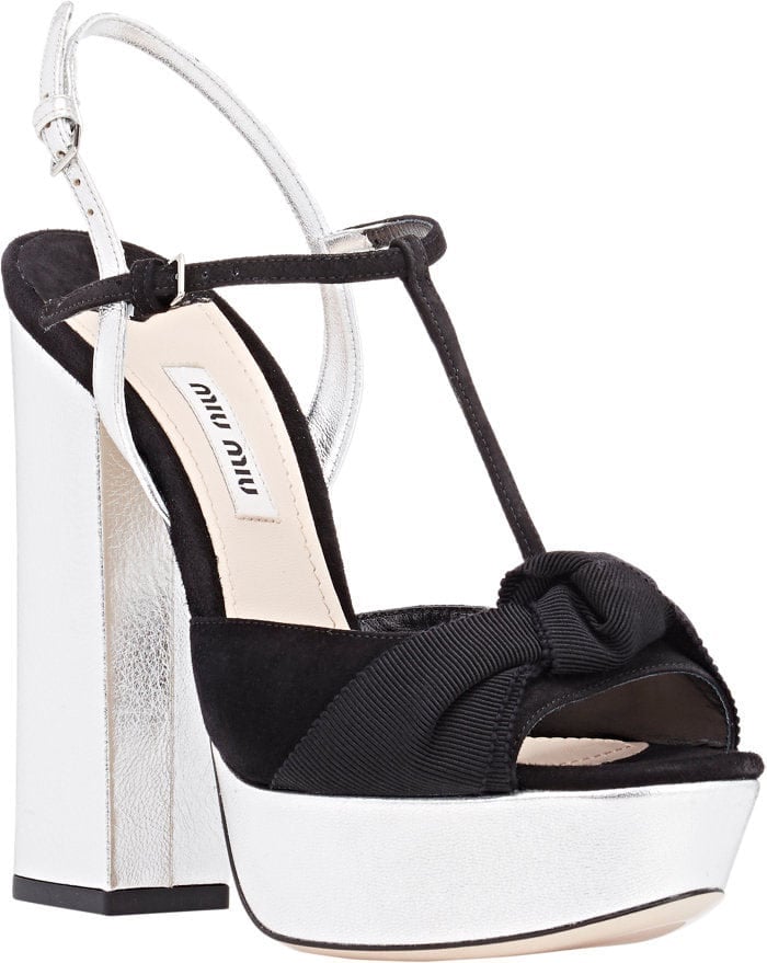 Miu Miu Knotted Bow T-Strap Platform Sandals