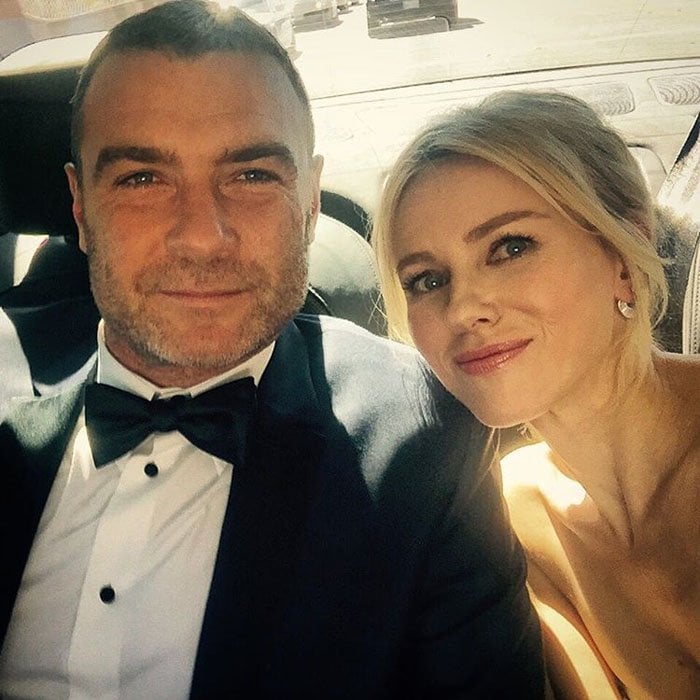 Via Naomi Watt on Instagram: "About to hit the #Emmys2015 red carpet on the arm of @RayDonovan himself! #talentcrush #mybabydaddy"