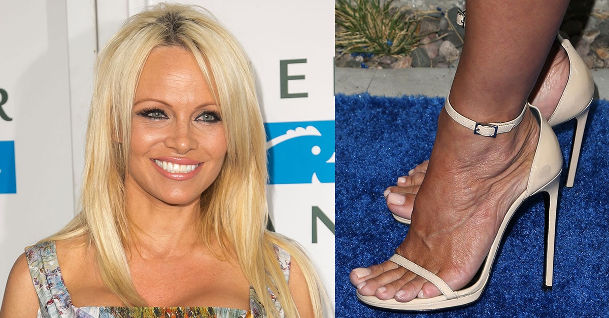 Pamela Anderson's Feet in Nude Heels at Animals' Hidden Heroes Ga...