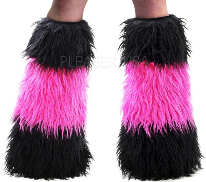 Pleaser Black Pink Stripe Neon Monster Fur Furry Leg Warmers Boot