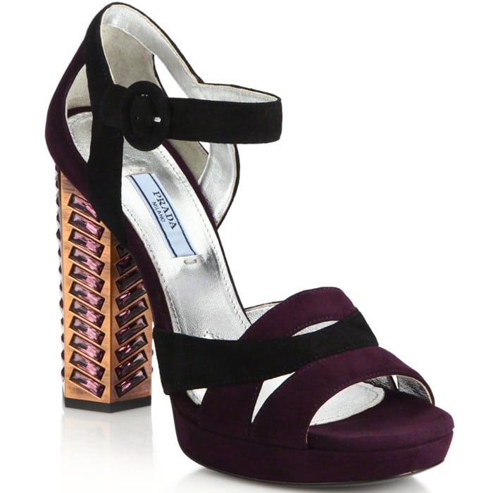 Prada Purple Jeweled Suede Sandals