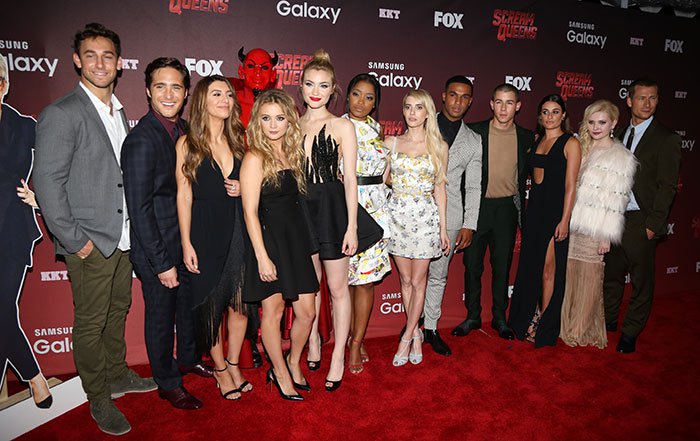 The "Scream Queens" cast — including Emma Roberts — poses at the show's premiere