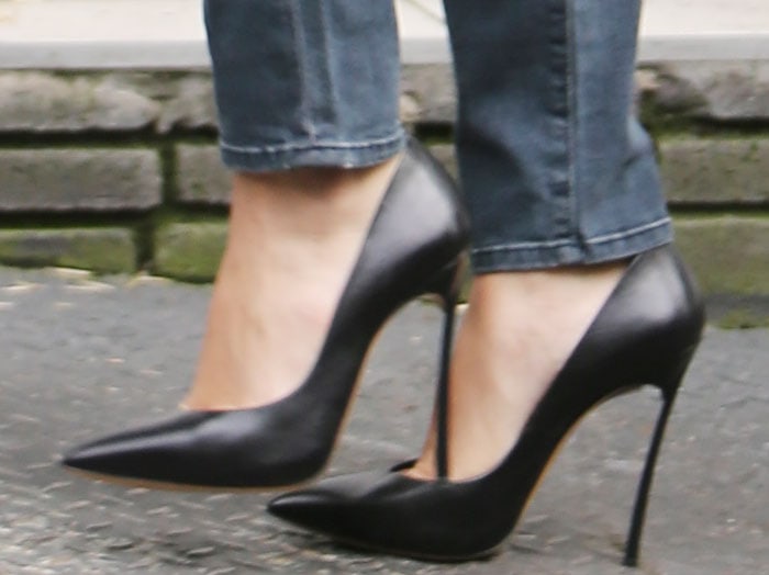 Selena Gomez's feet in pointy-toe Casadei pumps