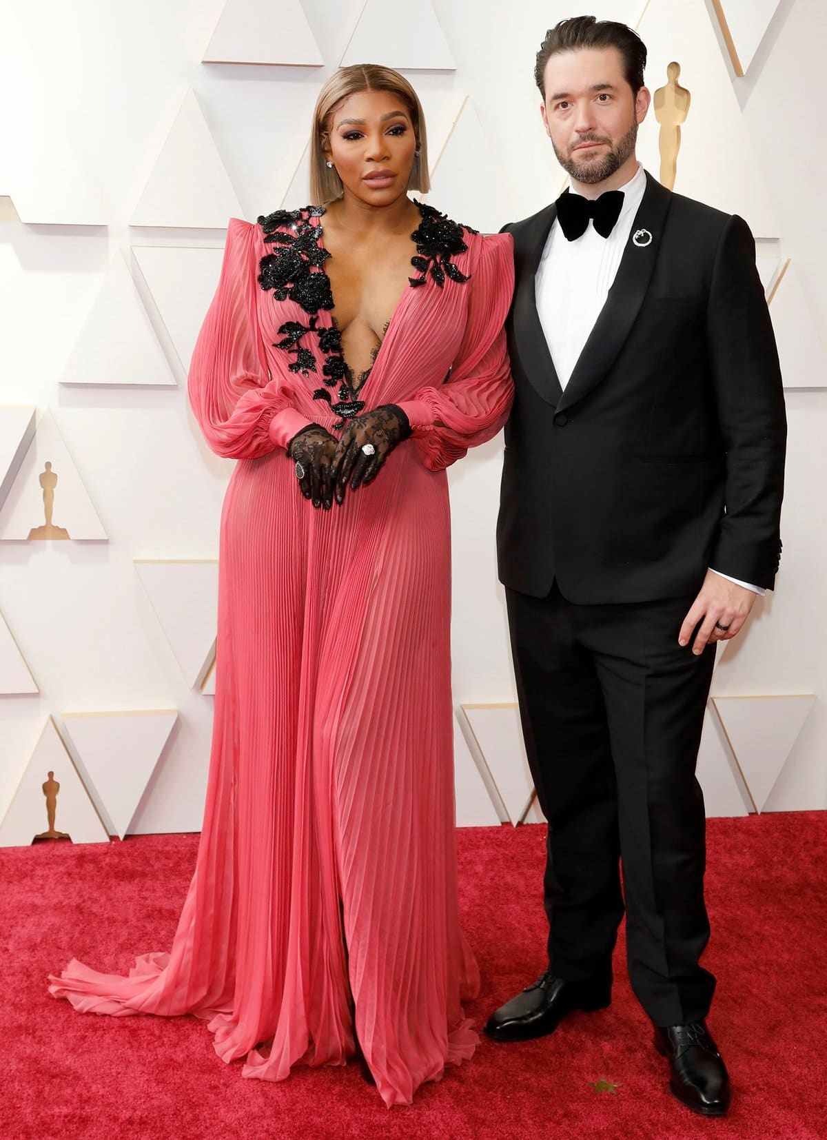 Serena Williams in an embroidered Gucci dress with her husband Alexis Ohanian at the 94th Annual Academy Awards