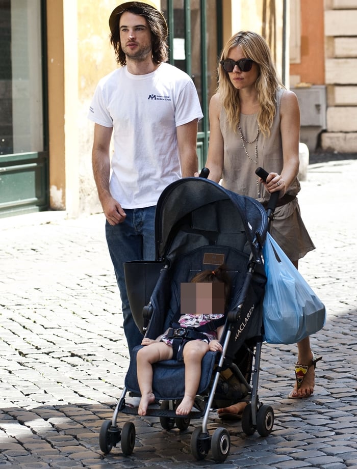 Sienna Miller with her fiance Tom Sturridge and daughter Marlowe Ottoline Layng Sturridge