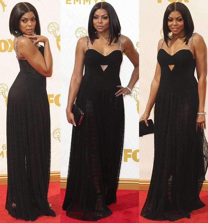 Taraji P. Henson poses and shows off her jewelry and hairstyle