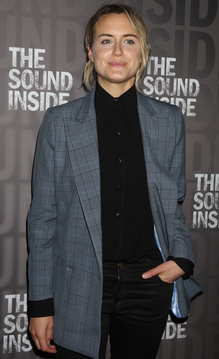 Taylor Schilling poses at the opening night of the new play The Sound Inside