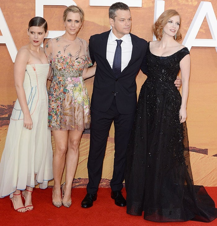 Kate Mara, Kristen Wiig, Matt Damon and Jessica Chastain attend the European premiere of "The Martian"