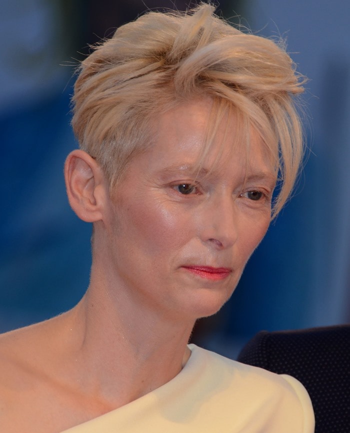 Tilda Swinton attends the premiere of her new film "A Bigger Splash" held during the 2015 Venice Film Festival