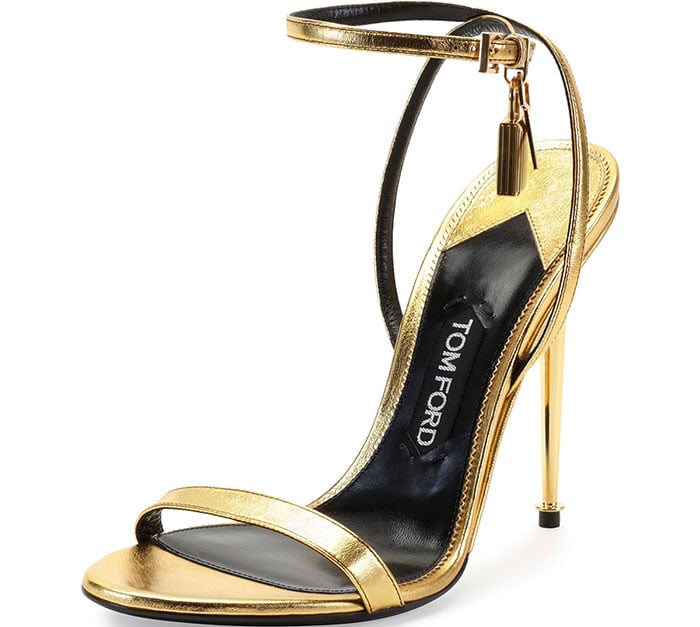 Tom Ford Metallic Ankle-Lock Sandals in Gold