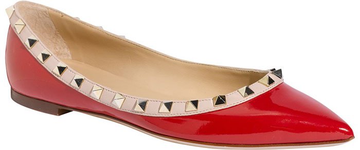 Valentino Rockstud Ballerina Flats Red