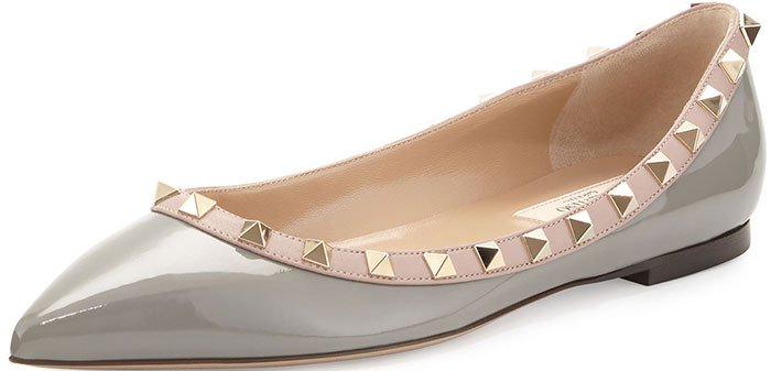 Valentino Rockstud Ballerina Flats Pebble