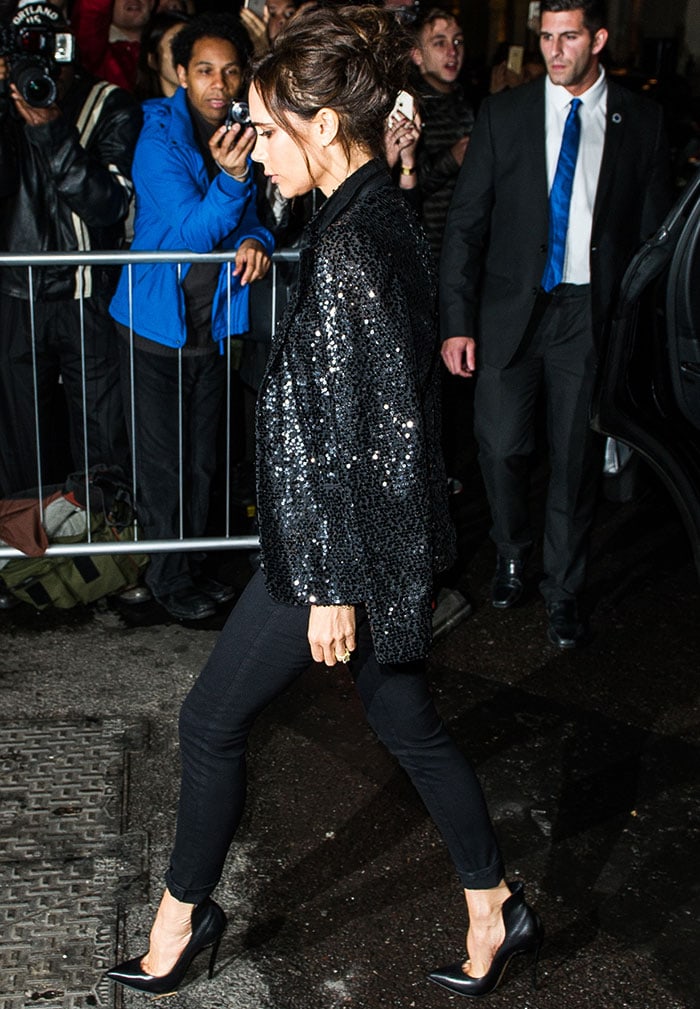 Victoria Beckham arrives at her London flagship store to celebrate its first anniversary