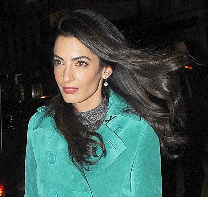 Amal Clooney in a Burberry Prorsum trench coat