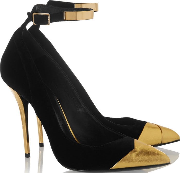 Balmain Liliea Metallic Leather Trimmed Velvet Pumps